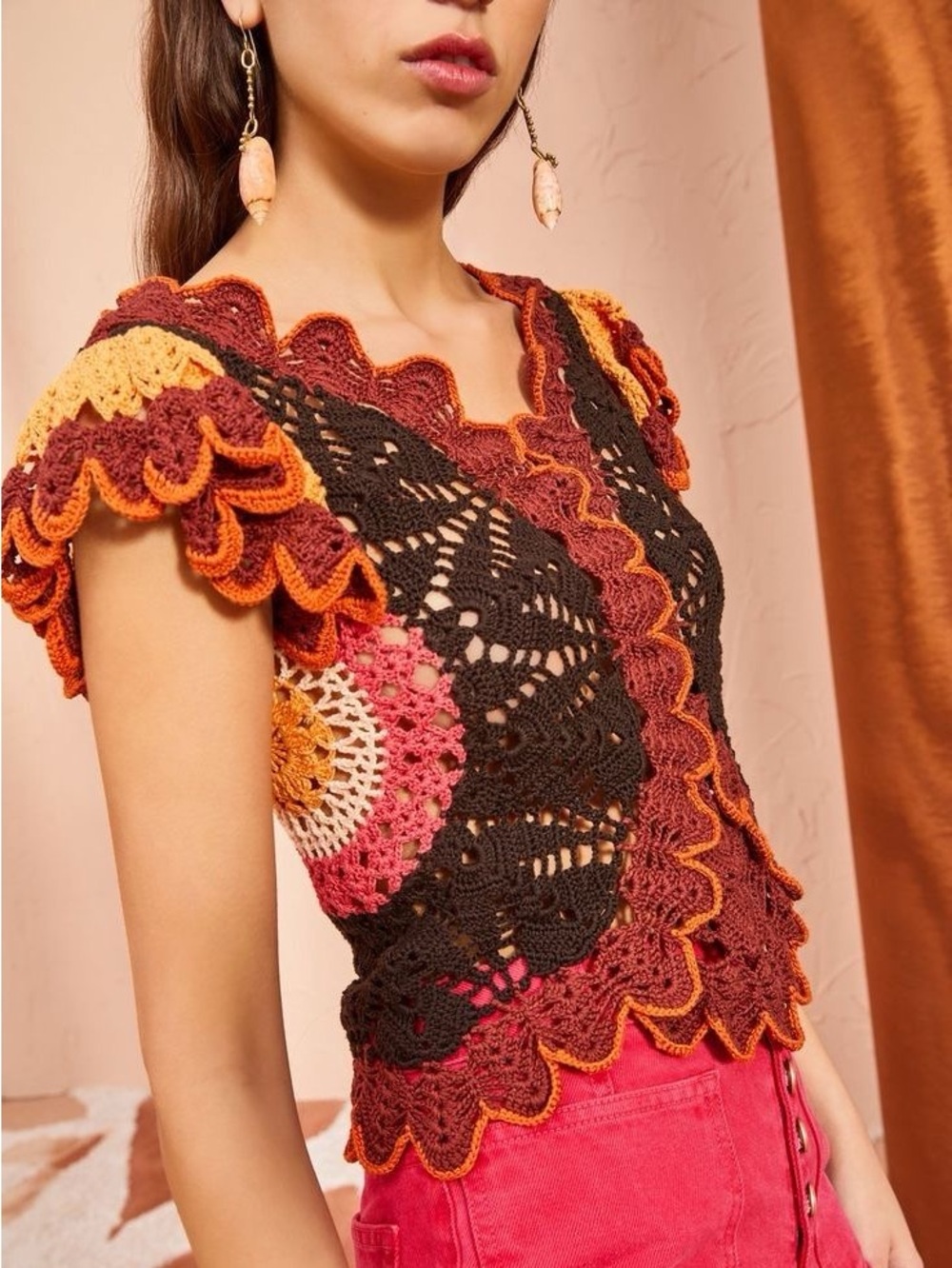 Ulla Johnson Handmade Magdalena Crochet Knit Top Size‎ M/L Boho Festival Rare